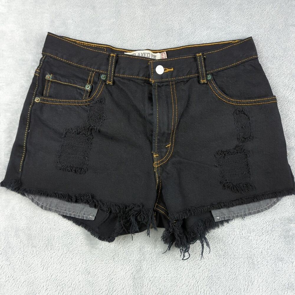 Levi's 550 Dark‎ Black Dyed Distressed Denim Shorts Frayed W30